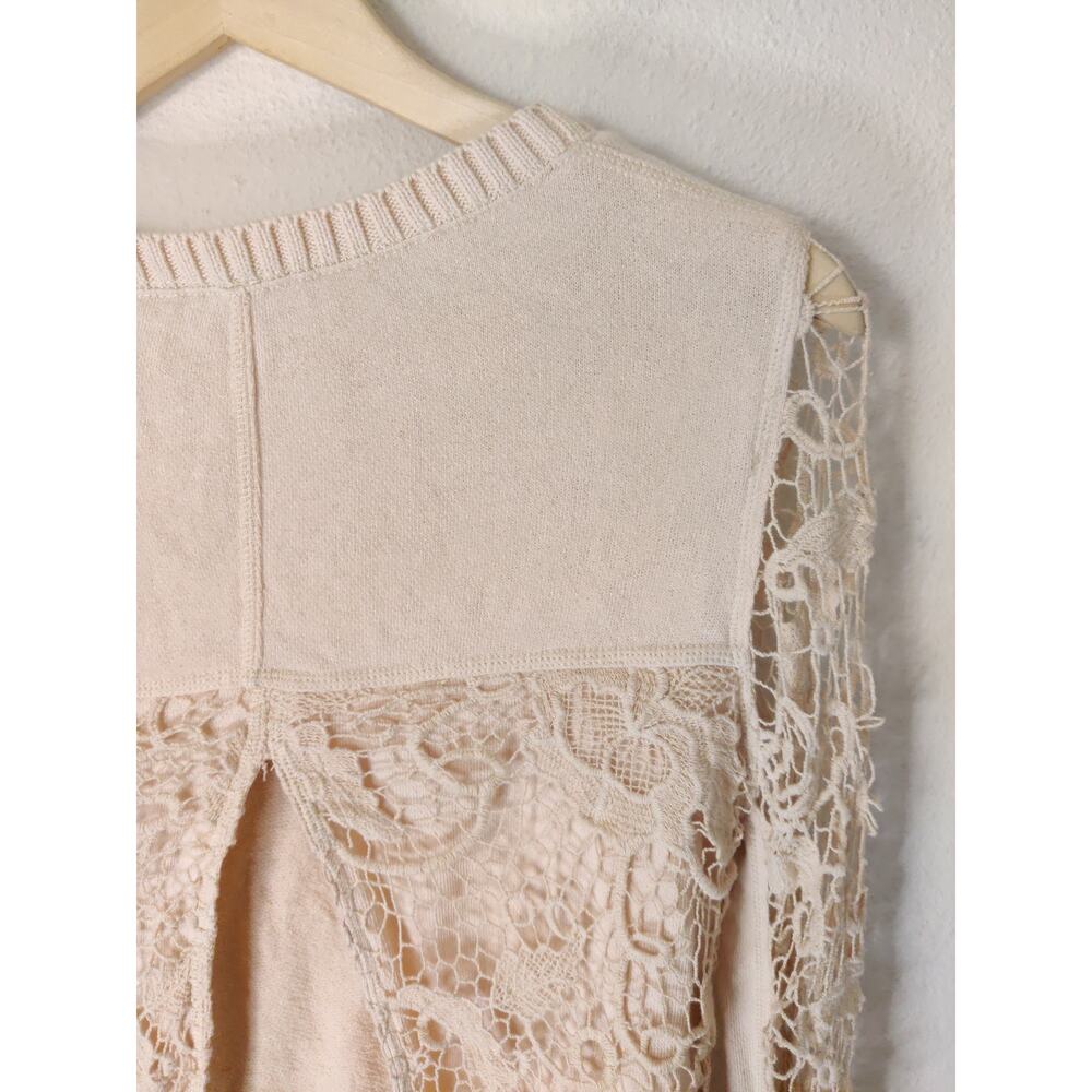 3/$20 Free People Cream Long Sleeve Lace Overlay Round Neck Sweater XS - Picture 6 of 8
